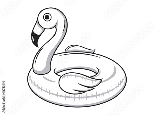 rubber ring for swimming, flamingo. Vector illustration. Isolated on white. Hand drawn, sketch.