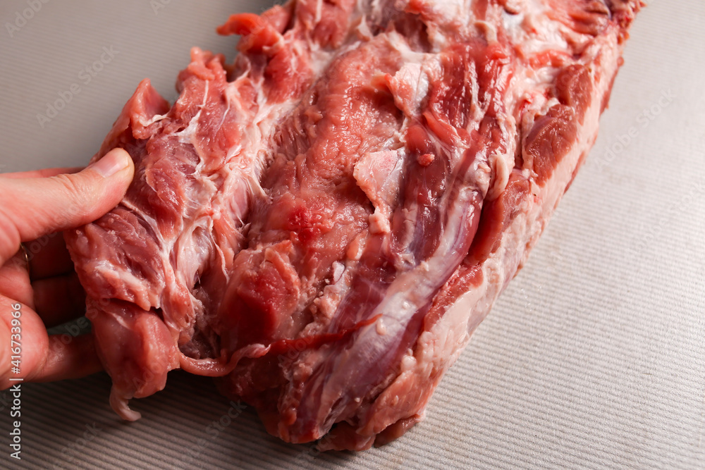 Piece of fresh pork meat close up