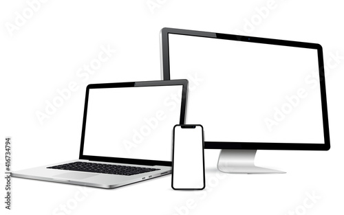 Laptop with computer screen and cellphone mockup