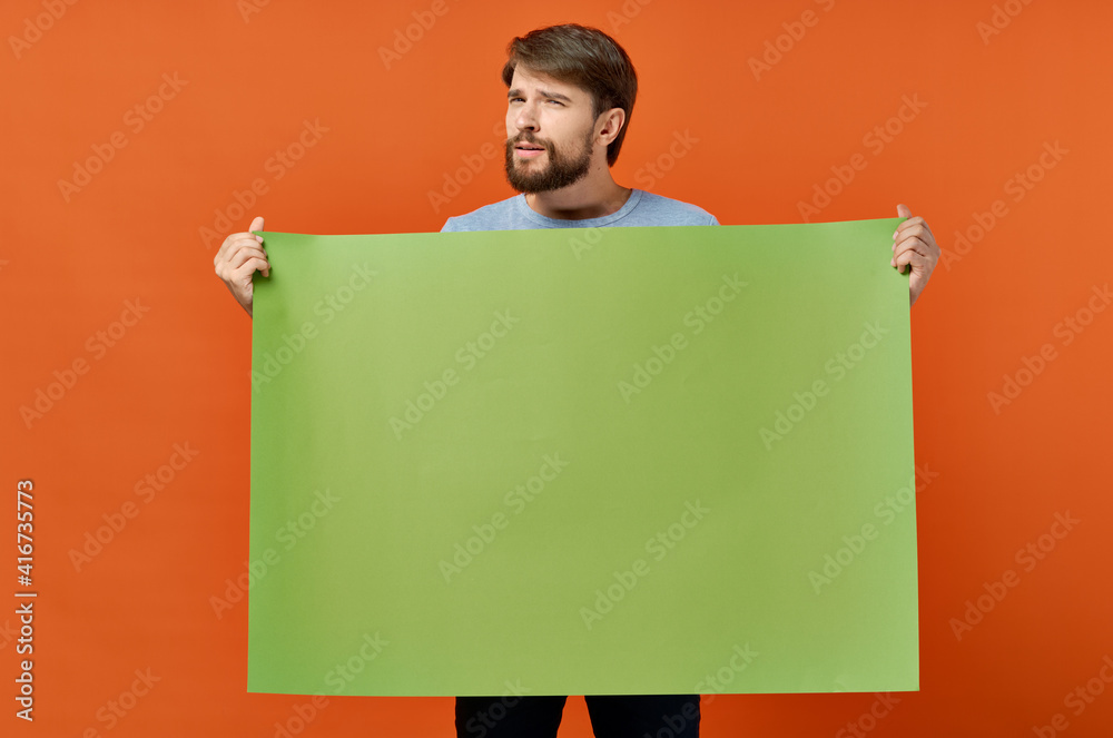 funny emotional man green banner mockup poster isolated background funny emotional man green banner mockup poster isolated background
