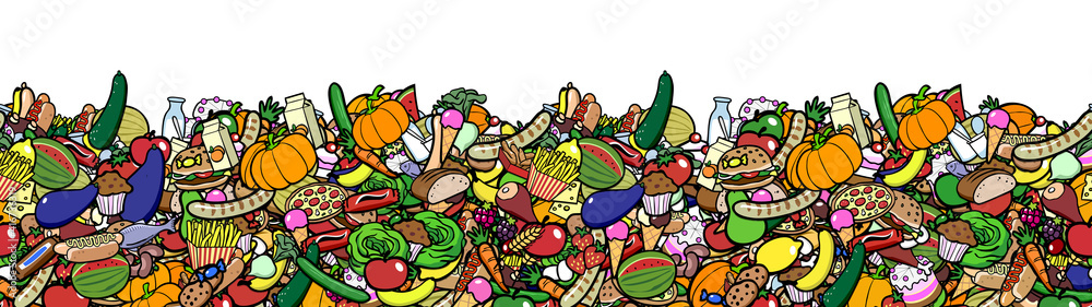 Bunter Cartoon Lebensmittel Hintergrund Header Rahmen Bunter Cartoon Lebensmittel Hintergrund Header Rahmen