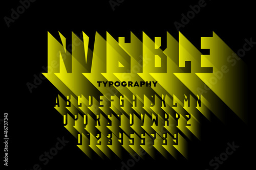 Invisible style font, typography design, alphabet letters and numbers