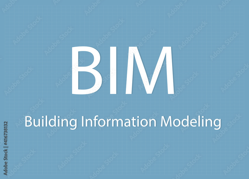 BIM Building Information Modeling text on grid background- vector ...