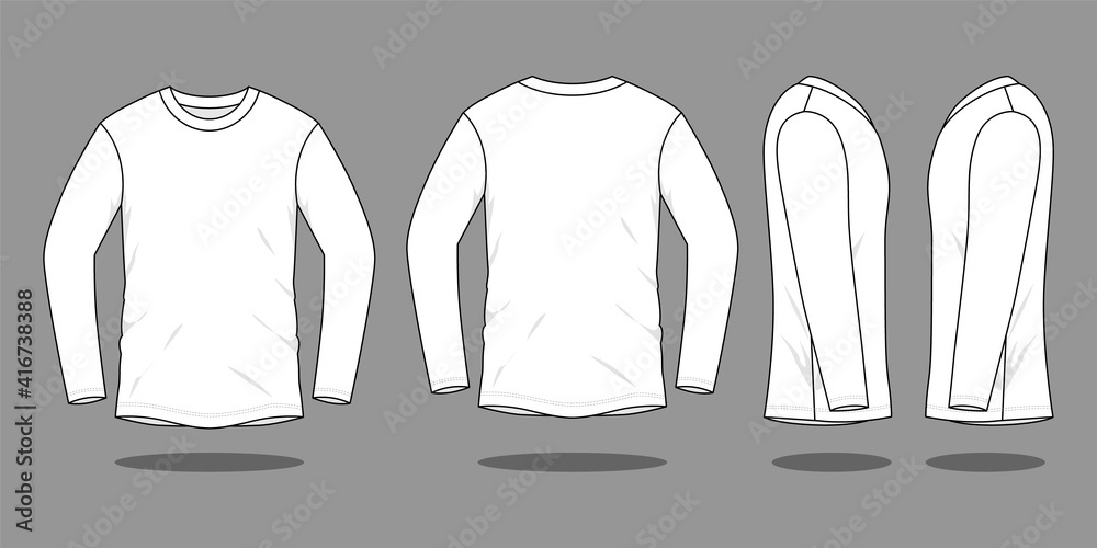Blank White Long Sleeve T Shirt Template Vector On Gray Background 