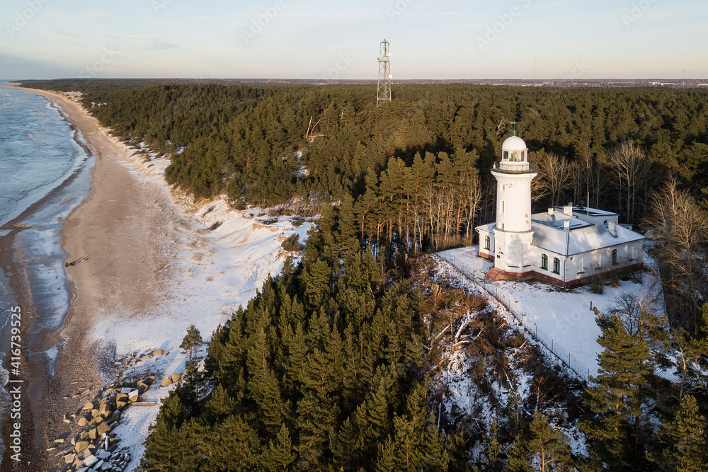 Uzava lighthouse captured from above. Uzava, Latvia.