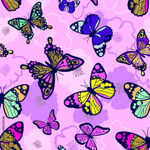Tender abstract hand drawn  butterfly  pattern. Seamless print for textile  kids fashion wear  wrapping paper. Abstract decorative flat butterfly vector illustration 