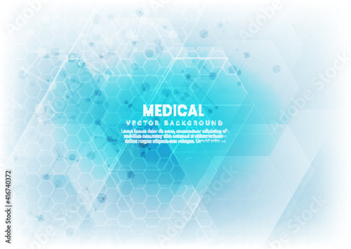Abstract white and blue hexagon pattern background. Medical and science concept and structure molecule and communication.