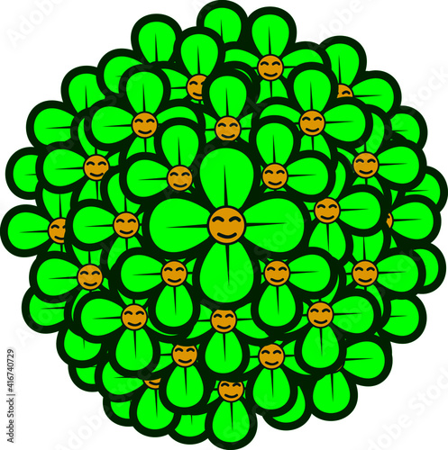 vector graphic: Green Flower Collection With Smile