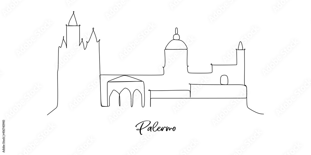 Palermo city of Italy landmarks skyline - Continuous one line drawing