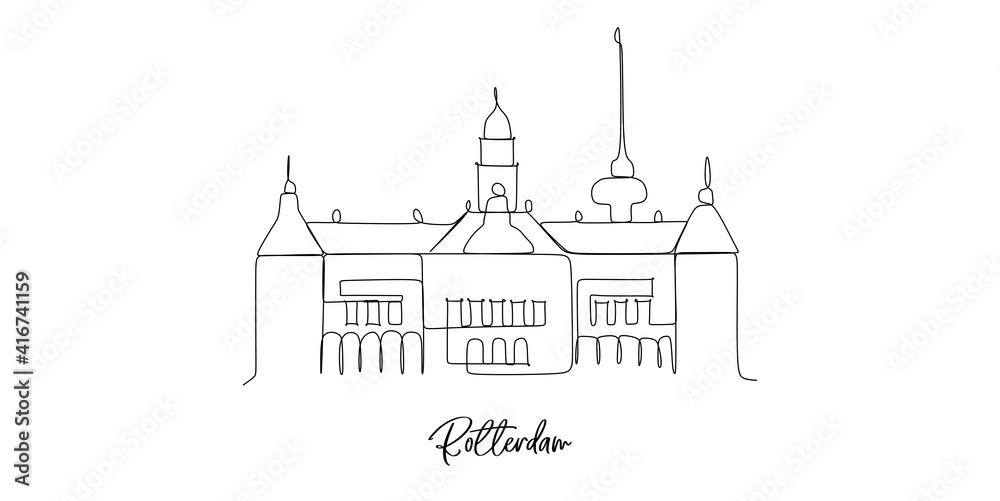 Rotterdam city of the Netherlands landmarks skyline - Continuous one line drawing