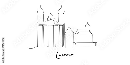 Lucernce city of the Switzerland landmarks skyline - Continuous one line drawing