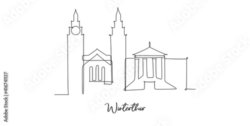 Winterthur city of the Switzerland landmarks skyline - Continuous one line drawing
