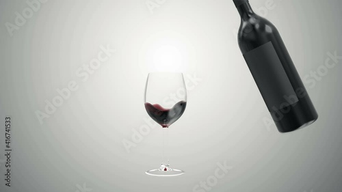 Red wine is poured from bottle into a glass on gradient background in Slow Motion with Transparent Alpha Matte