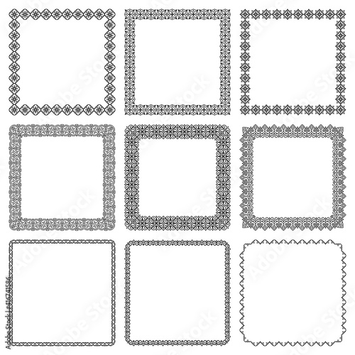 Photography Vector set of square frames with geometric traditional oriental motifs
