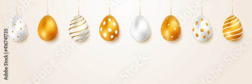 Easter eggs hanging decoration golden banner background vector illustration