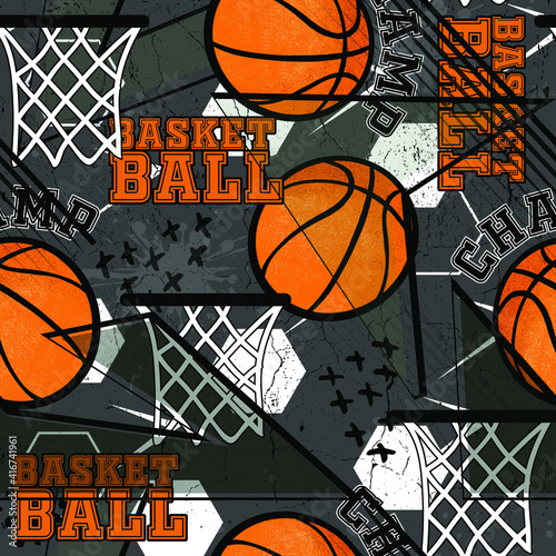 Abstract seamless grunge sport pattern pattern for textile. basketball  modern background .  Extreme boys wallpaper