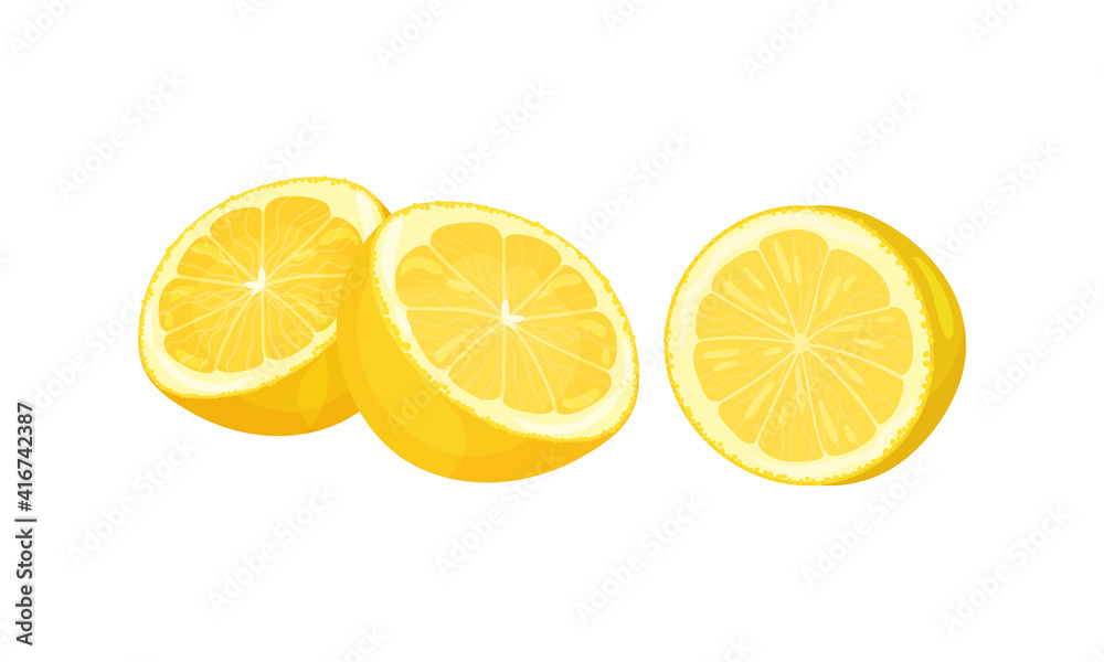 Halved Lemon Citrus Fruit with Juicy Flesh Vector Set Halved Lemon Citrus Fruit with Juicy Flesh Vector Set