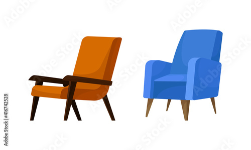 Armchair as Seat and Piece of Furniture with Armrests Vector Set