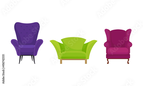 Armchair as Seat and Piece of Furniture with Armrests Vector Set