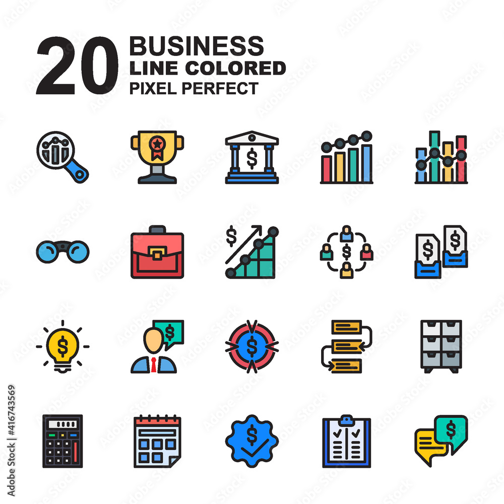 Icon Set of Business. Line colored style icon vector. Editable Stroke and Pixel perfect. Icon Set of Business. Line colored style icon vector. Editable Stroke and Pixel perfect.