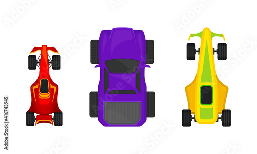 Bright Sports Car Models Above View Vector Set