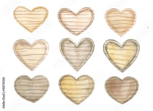 Watercolor Wooden Hearts clipart Hand darwing illustration photo