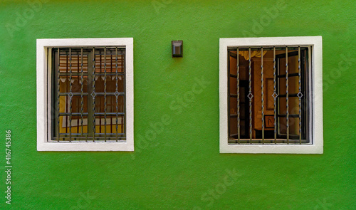 Green wall of house in fontainhas Panjim Goa. photo