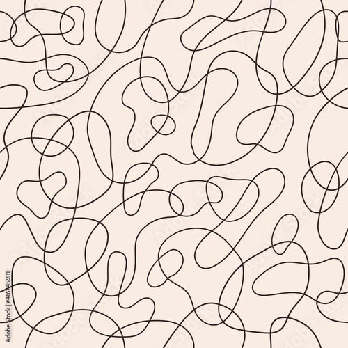 
Stylish abstract seamless pattern with brown geometric tangled lines on pastel background. Vector doodle design