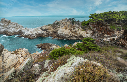 Beautiful landscape, view rocky Pacific Ocean coast at Point Lobos State Reserve in Carmel, California.