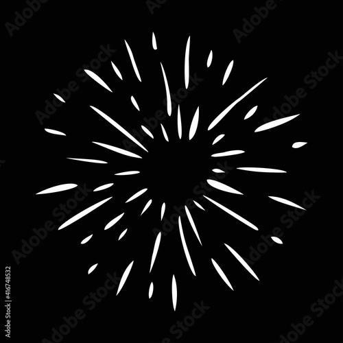 sunburst doodle, vintage radial burst, abstract line starburst on black background