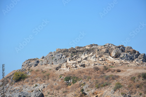 mountain landscape with blue sky, excavation area