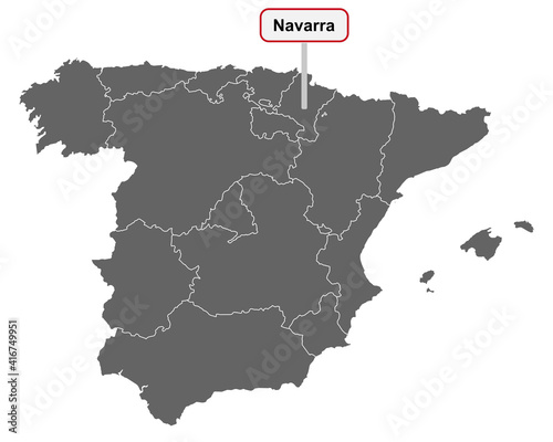 Landkarte von Spanien mit Ortsschild Navarra