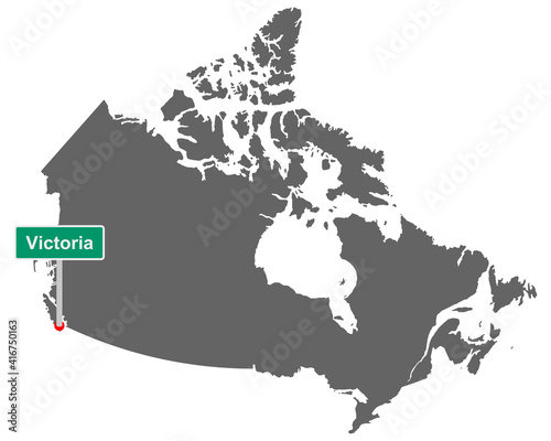 Landkarte von Kanada mit Ortsschild von Victoria