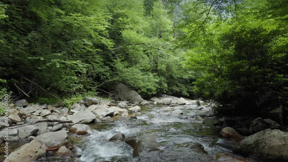 Aerial: Tranquil river and forest in the Great Smoky Mountains, Tennessee, USA Aerial: Tranquil river and forest in the Great Smoky Mountains, Tennessee, USA