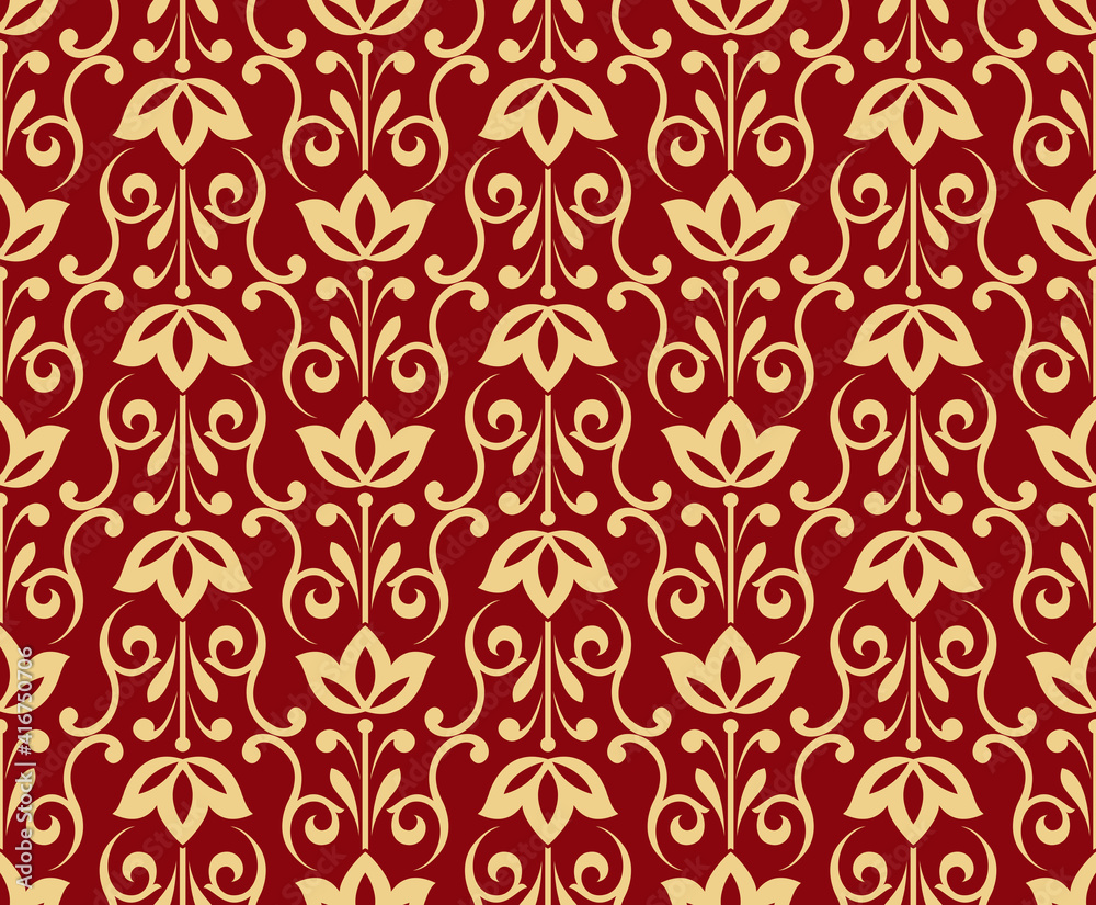 Flower geometric pattern. Seamless vector background. Gold and red ornament