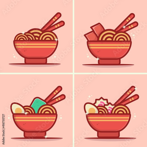 ramen noodle cartoon illustration with seaweed egg and meat vector