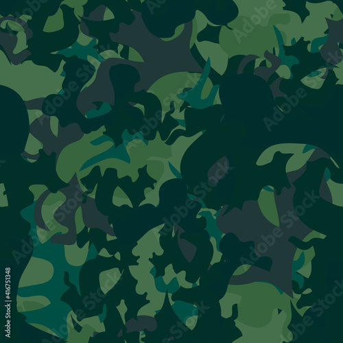 Forest camouflage of various shades of blue and green colors