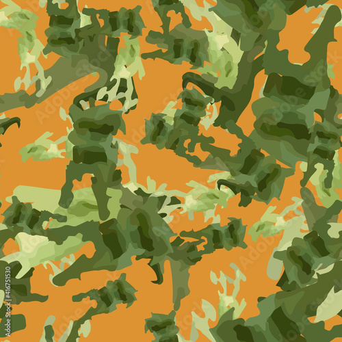 UFO camouflage of various shades of orange and green colors