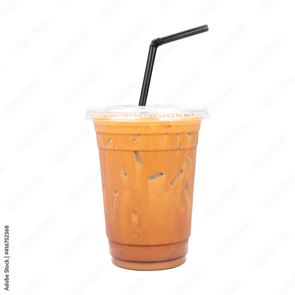 Iced coffee on cup isolated white background Iced coffee on cup isolated white background