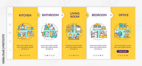 Help maintain clutter-free home onboarding vector template. Accumulate clutter. Responsive mobile website with icons. Cleaning and tidying. Webpage walkthrough step screens. RGB color concept