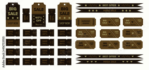 A set of coupons for promotional discounts in coffee color