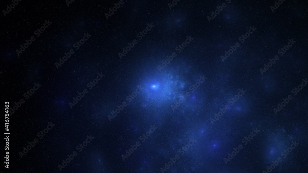 Fractal abstract background, falling stars or snowflakes on blue space.