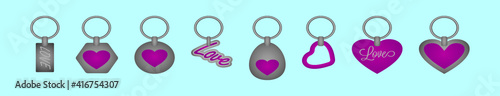set of keychains cartoon icon design template with various models. vector illustration isolated on blue background