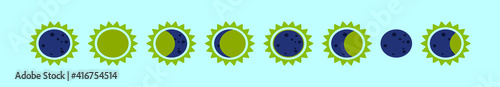 set of solar eclipse cartoon icon design template with various models. vector illustration isolated on blue background