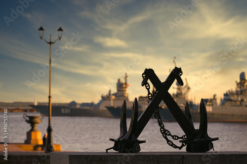 Petersburg, Russia - June 29, 2017: Kronstadt. Wharf of the warships. photo