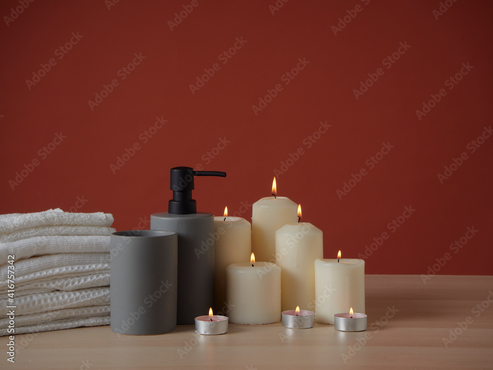 Spa composition with burning aromatic candles Spa composition with burning aromatic candles
