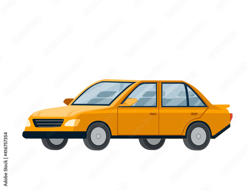 Orange modern car city automotive flat vector illustration