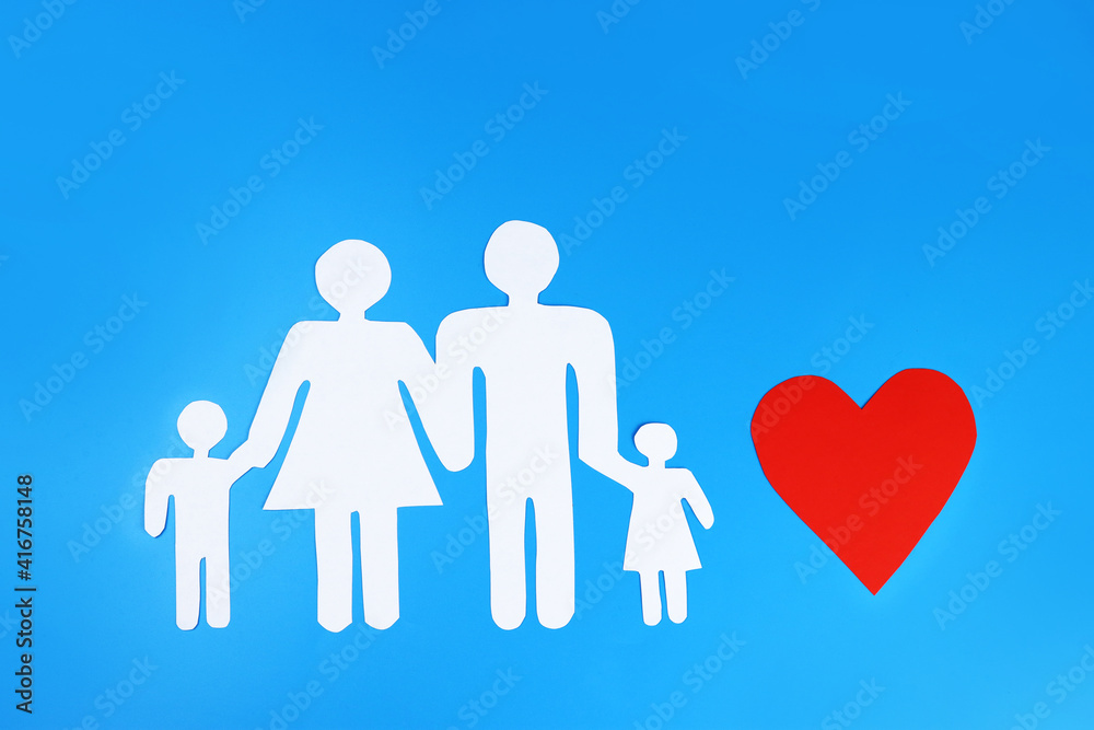 Paper family and heart. Love and family concept Paper family and heart. Love and family concept