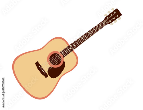 Acoustic guitar classical vintage music instrument flat vector illustration white background