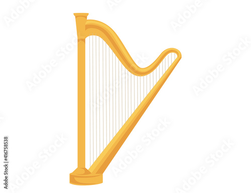 Classic golden greek harp flat vector illustration isolated on white background